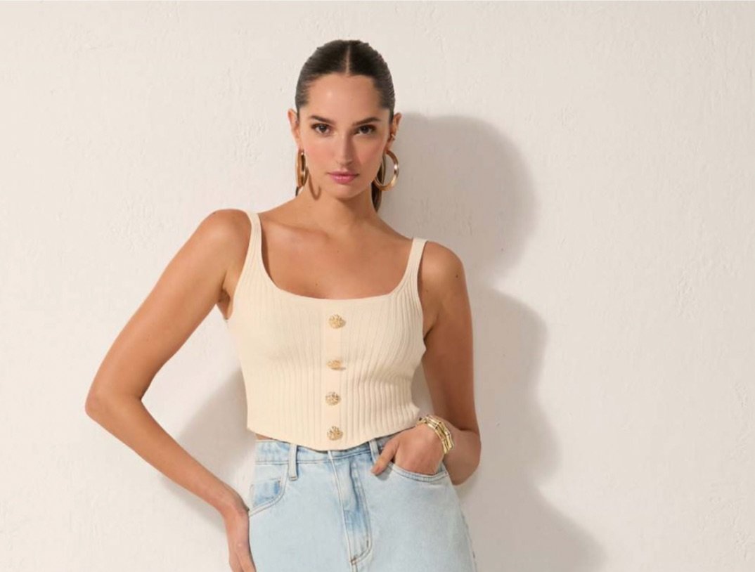 Blusa Tricot Cropped Botões