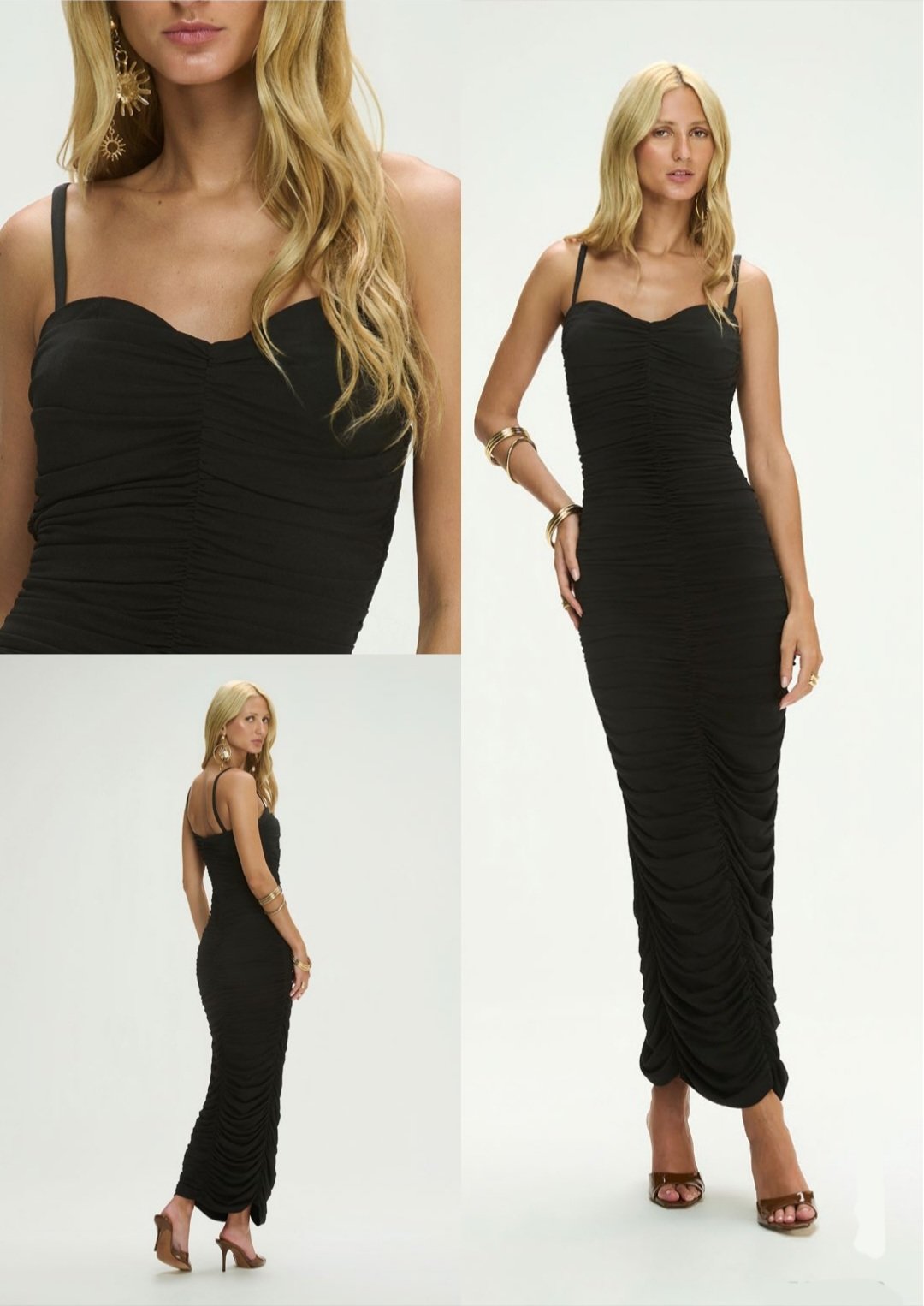 Vestido Maxi Mídi Alças Finas Franzido