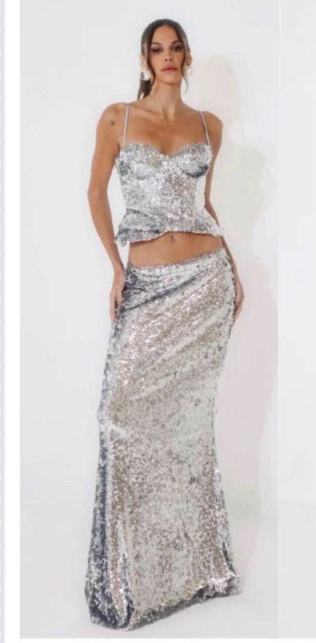 Conjunto Pilar Corset e Saia Longa Paetê