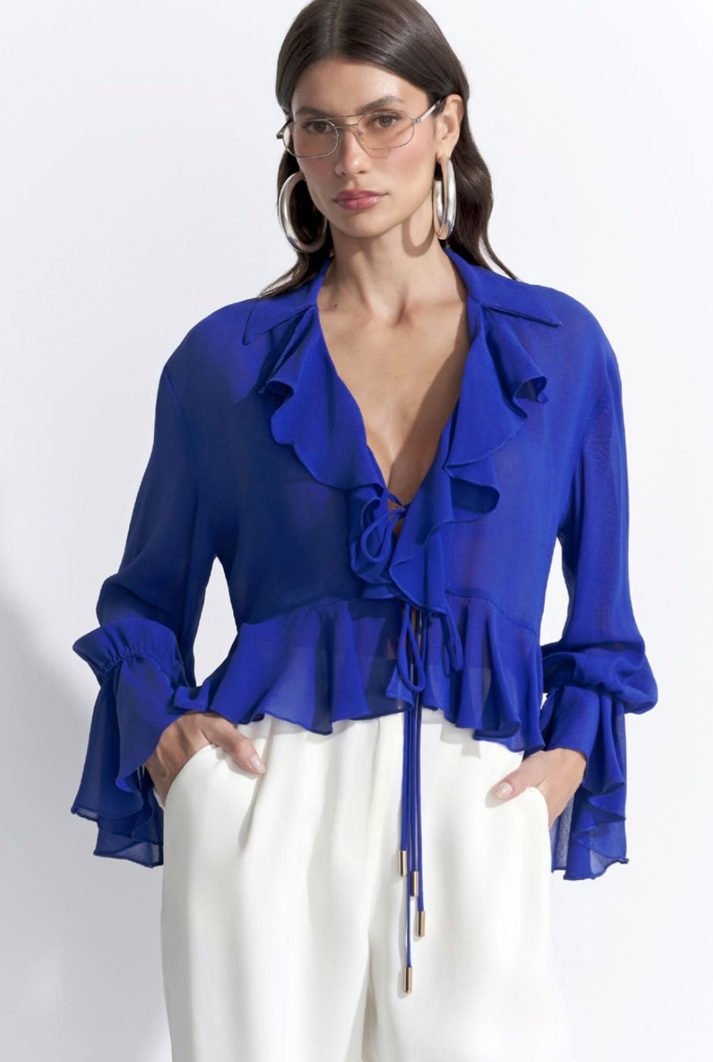 Blusa ML Babados Visco Air Silk
