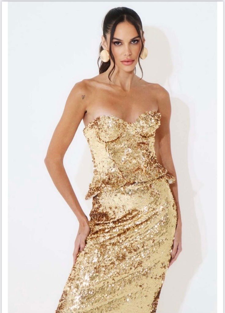 Conjunto Pilar Corset e Saia Longa Paetê
