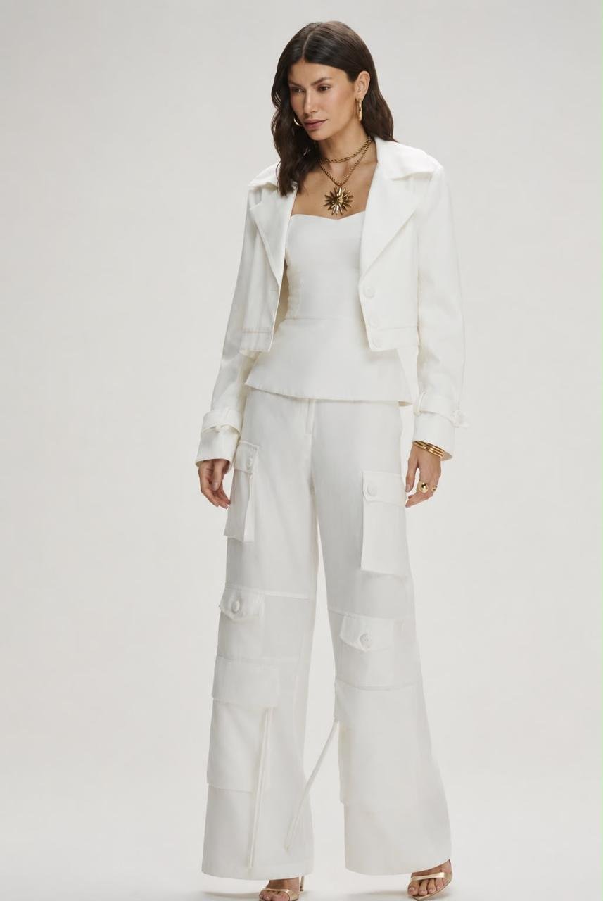 Calça Wide Leg Bolsos Cargo