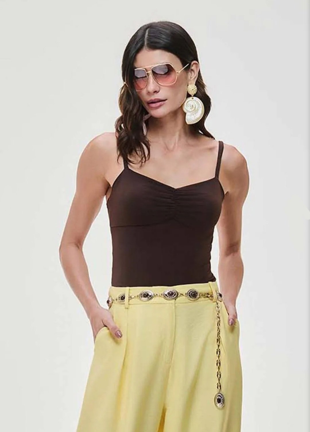 Blusa Alças Finas Busto Franzido