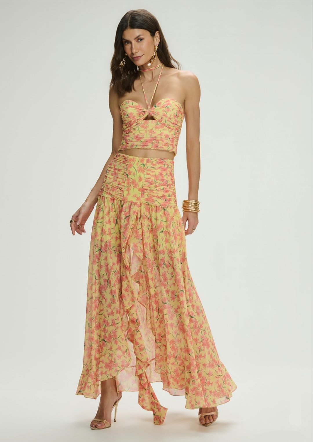 Conjunto Cropped Saia Trespasse Sunny Flower