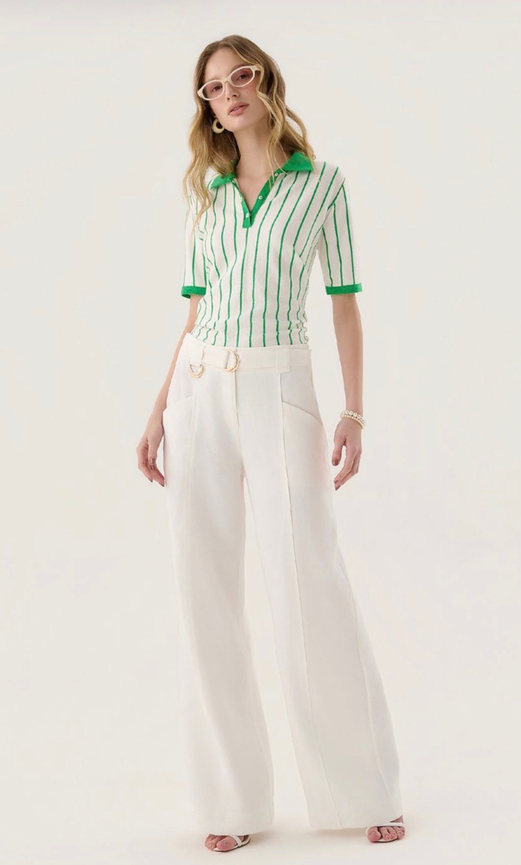Calça Wide Leg Cinto Fivela Dupla