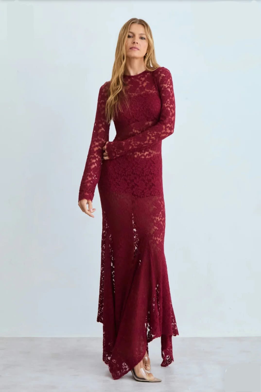 Vestido Midi Abertura Costas Com Barra Assimétrica