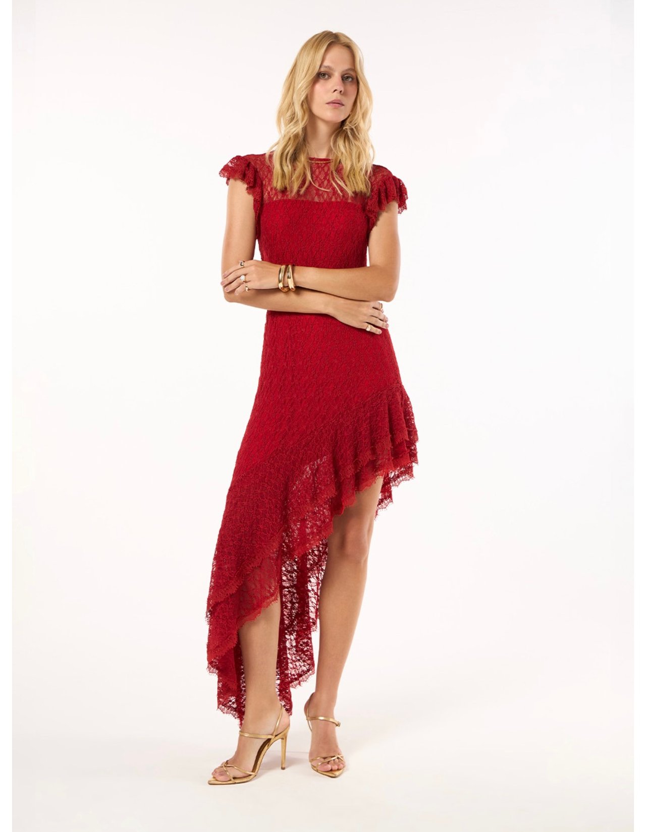 Vestido Midi Babados e Renda
