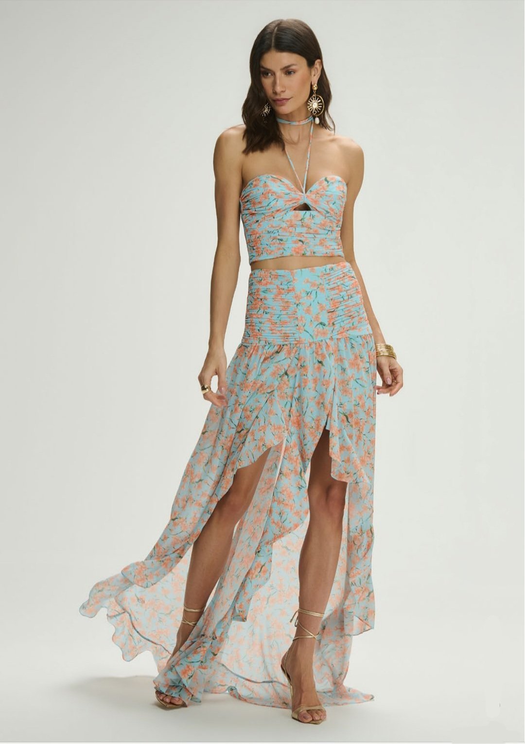Conjunto Cropped Saia Trespasse Sunny Flower
