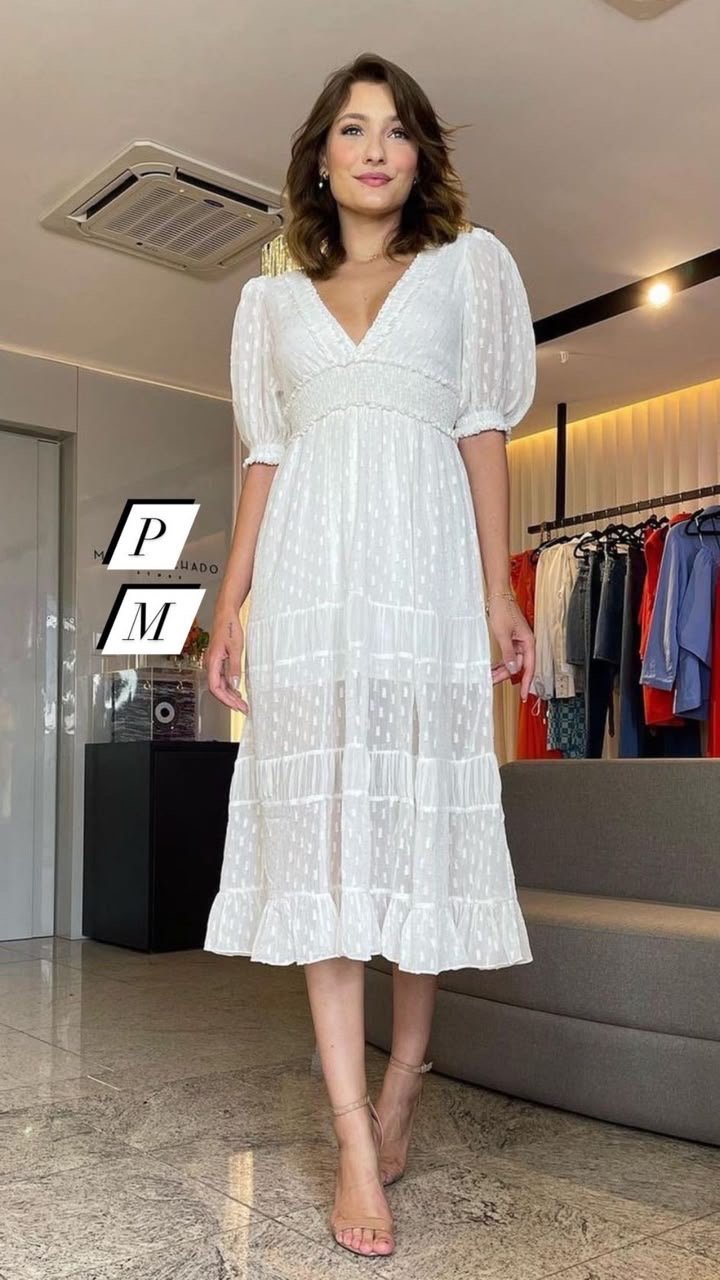 Vestido Manga Bufante Decotado