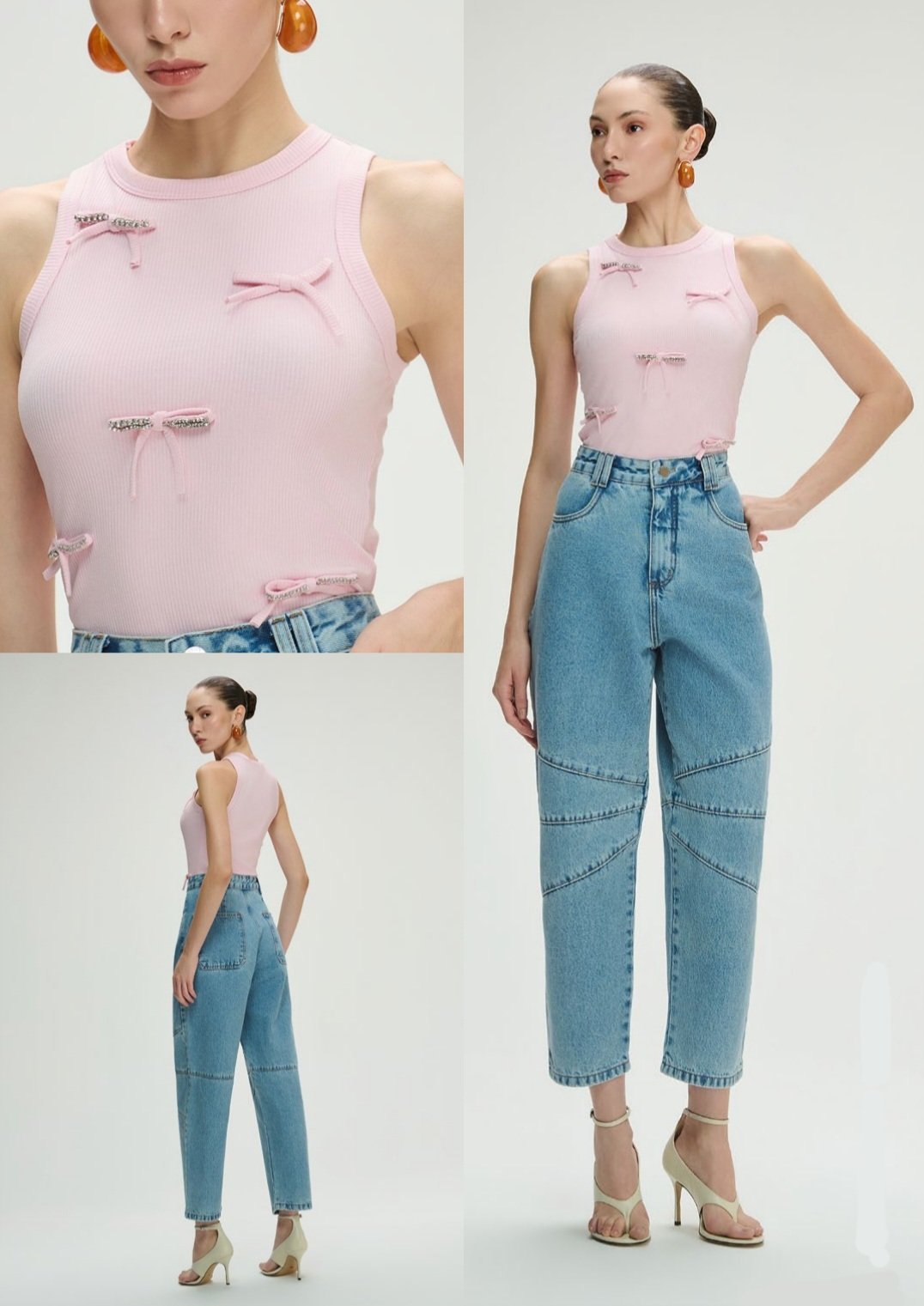 Calça Barril Recortes Jeans