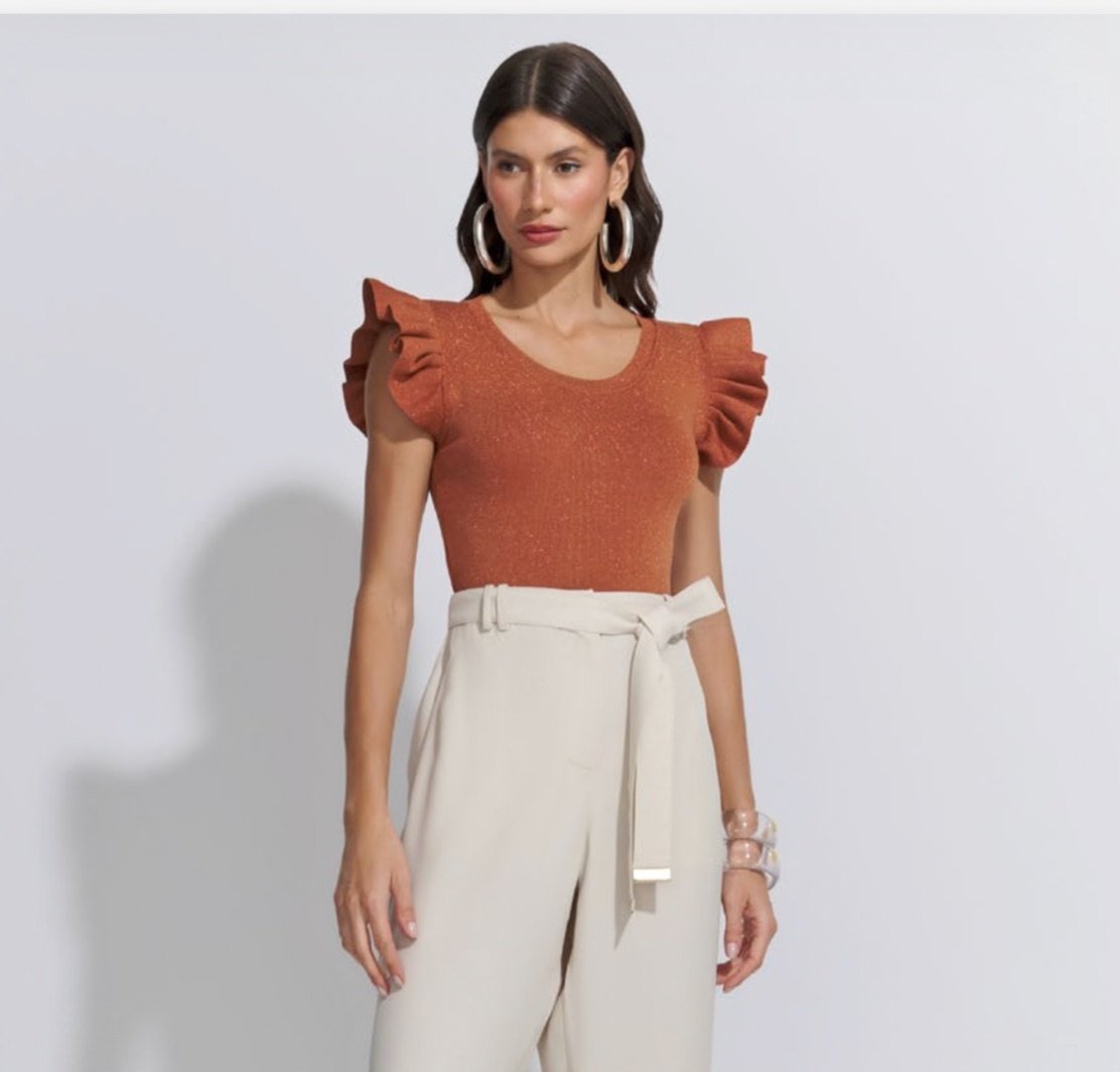 Blusa Lurex Manga Babado