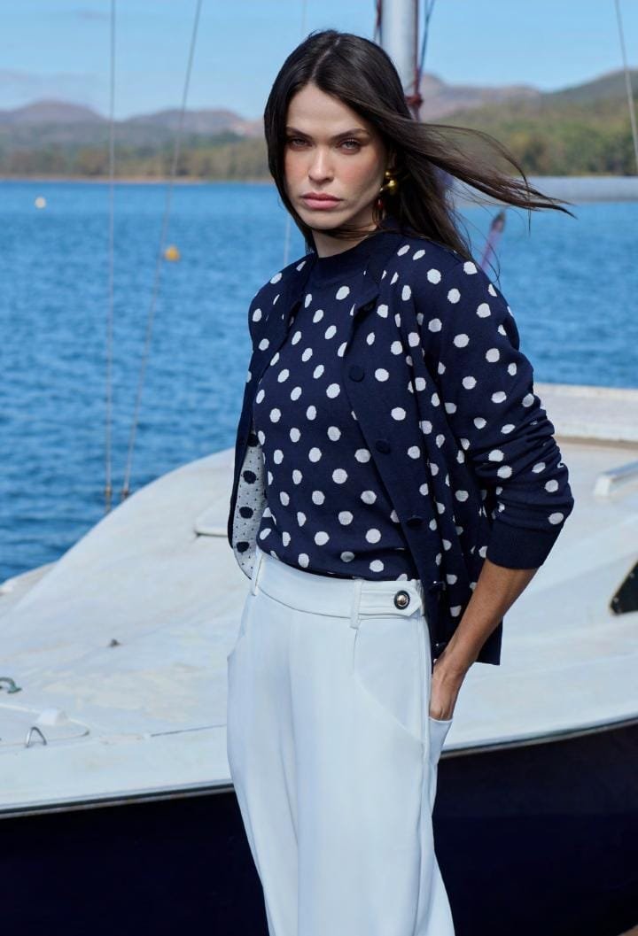 Conjunto Tricot Poá Blusa e Cardigã